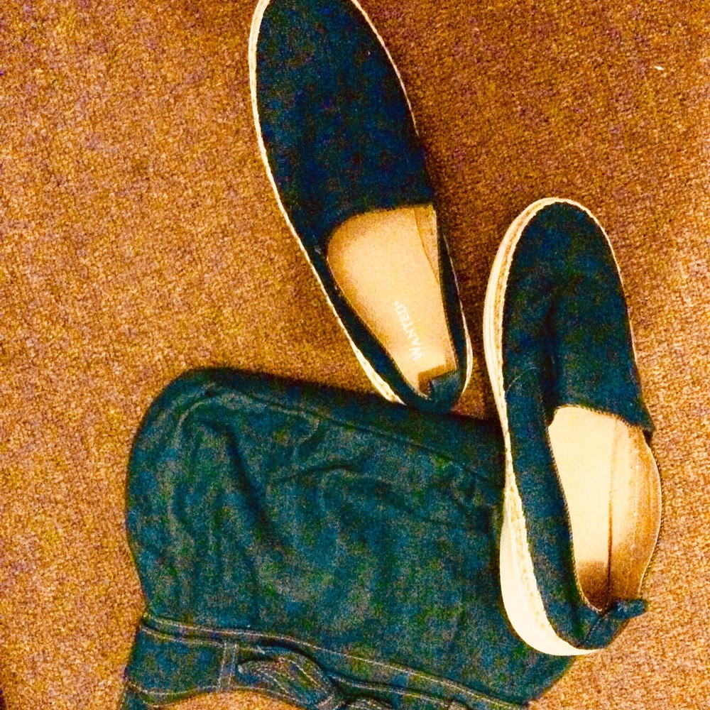 Wanted shoes/flats in dark blue and jean bag combo